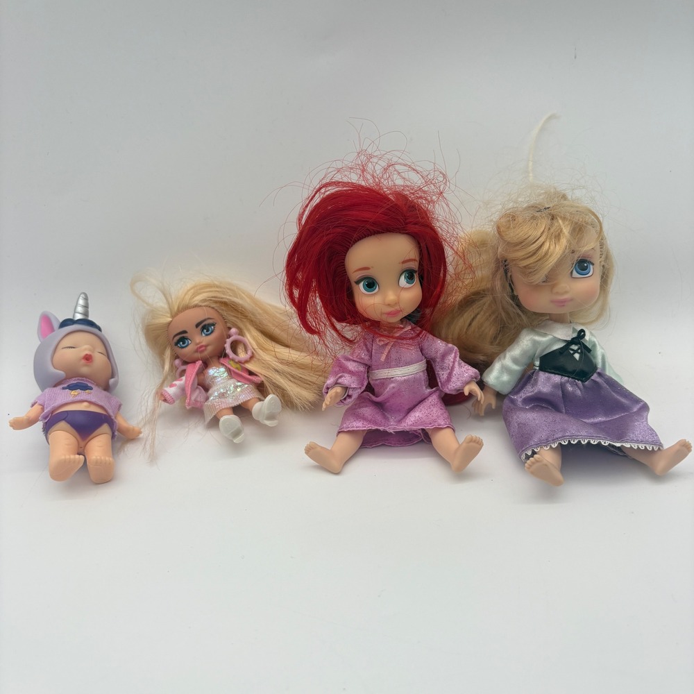Disney Princess Ariel Rapunzel Mattel Barbie Extra Mini Unicorn Baby Doll Lot 4